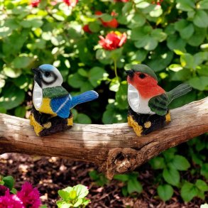 Deko Fugl solcellelampe 2 stk. rd og bl